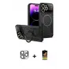 ieg™ iPhone 16 Pro Max Kılıf Kıvılcım Modern Serisi - Siyah Buffer Cam Ekran Koruyucu + Pers Alüminyum Kamera Lens - GI