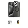 ieg™ iPhone 16 Pro Max Kılıf Nova Asil Prime - Siyah Buffer Cam Ekran Koruyucu + Pers Alüminyum Kamera Lens - GS