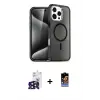 ieg™ iPhone 16 Pro Max Kılıf Nova Asil Prime - Siyah Buffer Hayalet Cam Ekran Koruyucu + Bilvis Titan Kamera Lens - SH