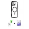ieg™ iPhone 16 Pro Max Kılıf Nova Işık Özel Seri - Siyah Bilvis 5in1 5D Magic Hayalet Cam Ekran Koruyucu + Raze Metal Kamera Lens - BZ
