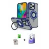 ieg™ iPhone 16 Pro Max Kılıf Nova Minimal Serisi - Siyah Bilvis 5in1 5D Magic Hayalet Cam Ekran Koruyucu + Raze Metal Kamera Lens - NLGY