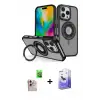 ieg™ iPhone 16 Pro Max Kılıf Nova Minimal Serisi - Siyah Bilvis 5in1 5D Magic Hayalet Cam Ekran Koruyucu + Raze Metal Kamera Lens - NLGY