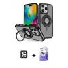ieg™ iPhone 16 Pro Max Kılıf Nova Minimal Serisi - Siyah Bilvis 5in1 5D Magic Hayalet Cam Ekran Koruyucu + PVD Metal Kamera Lens - SH