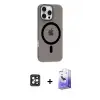 ieg™ iPhone 16 Pro Max Kılıf Pusula Form Özel Seri - Siyah Bilvis 5in1 5D Magic Hayalet Cam Ekran Koruyucu + PVD Metal Kamera Lens - SH