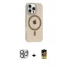 ieg™ iPhone 16 Pro Max Kılıf Pusula Form Özel Seri - Siyah Buffer Cam Ekran Koruyucu + Pers Alüminyum Kamera Lens - GI