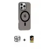 ieg™ iPhone 16 Pro Max Kılıf Pusula Form Özel Seri - Siyah Buffer Cam Ekran Koruyucu + Pers Alüminyum Kamera Lens - GI