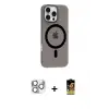 ieg™ iPhone 16 Pro Max Kılıf Pusula Form Özel Seri - Siyah Buffer Cam Ekran Koruyucu + Pers Alüminyum Kamera Lens - GS