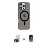 ieg™ iPhone 16 Pro Max Kılıf Pusula Form Özel Seri - Siyah Buffer Hayalet Cam Ekran Koruyucu + Bilvis Titan Kamera Lens - TMGI