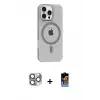 ieg™ iPhone 16 Pro Max Kılıf Pusula Form Özel Seri - Siyah Buffer Hayalet Cam Ekran Koruyucu + Pers Alüminyum Kamera Lens - GI