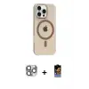 ieg™ iPhone 16 Pro Max Kılıf Pusula Form Özel Seri - Siyah Buffer Hayalet Cam Ekran Koruyucu + Pers Alüminyum Kamera Lens - GI