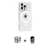 ieg™ iPhone 16 Pro Max Kılıf Pusula Form Özel Seri - Siyah Buffer Hayalet Cam Ekran Koruyucu + Pers Alüminyum Kamera Lens - GI