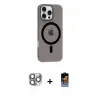 ieg™ iPhone 16 Pro Max Kılıf Pusula Form Özel Seri - Siyah Buffer Hayalet Cam Ekran Koruyucu + Pers Alüminyum Kamera Lens - GI