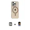 ieg™ iPhone 16 Pro Max Kılıf Pusula Form Özel Seri - Siyah Buffer Hayalet Cam Ekran Koruyucu + PVD Metal Kamera Lens - GD