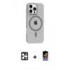 ieg™ iPhone 16 Pro Max Kılıf Pusula Form Özel Seri - Siyah Buffer Hayalet Cam Ekran Koruyucu + PVD Metal Kamera Lens - GD