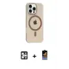 ieg™ iPhone 16 Pro Max Kılıf Pusula Form Özel Seri - Siyah Buffer Hayalet Cam Ekran Koruyucu + PVD Metal Kamera Lens - GS