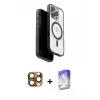 ieg™ iPhone 16 Pro Max Kılıf Pusula Form Serisi - Siyah Bilvis 5in1 3D Magic Cam Ekran Koruyucu + Pers Alüminyum Kamera Lens - CLTM