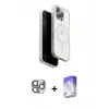 ieg™ iPhone 16 Pro Max Kılıf Pusula Form Serisi - Siyah Bilvis 5in1 3D Magic Cam Ekran Koruyucu + Pers Alüminyum Kamera Lens - GI
