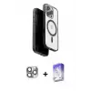 ieg™ iPhone 16 Pro Max Kılıf Pusula Form Serisi - Siyah Bilvis 5in1 3D Magic Cam Ekran Koruyucu + Pers Alüminyum Kamera Lens - GI