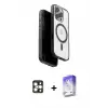 ieg™ iPhone 16 Pro Max Kılıf Pusula Form Serisi - Siyah Bilvis 5in1 3D Magic Cam Ekran Koruyucu + PVD Metal Kamera Lens - GD
