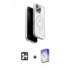 ieg™ iPhone 16 Pro Max Kılıf Pusula Form Serisi - Siyah Bilvis 5in1 3D Magic Cam Ekran Koruyucu + PVD Metal Kamera Lens - GD