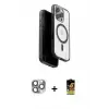 ieg™ iPhone 16 Pro Max Kılıf Pusula Form Serisi - Siyah Buffer Cam Ekran Koruyucu + Pers Alüminyum Kamera Lens - GI
