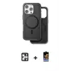 ieg™ iPhone 16 Pro Max Kılıf Pusula Işık Koleksiyonu - Siyah Buffer Hayalet Cam Ekran Koruyucu + PVD Metal Kamera Lens - GS