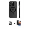 ieg™ iPhone 16 Pro Max Kılıf Pusula Minimal Koleksiyonu - Siyah 3D Antistatik Mat Seramik Nano Ekran Koruyucu + PVD Metal Kamera Lens - SH