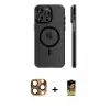 ieg™ iPhone 16 Pro Max Kılıf Pusula Minimal Koleksiyonu - Siyah Buffer Cam Ekran Koruyucu + Pers Alüminyum Kamera Lens - CLTM