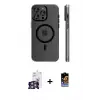 ieg™ iPhone 16 Pro Max Kılıf Pusula Minimal Koleksiyonu - Siyah Buffer Hayalet Cam Ekran Koruyucu + Bilvis Titan Kamera Lens - GS