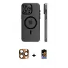 ieg™ iPhone 16 Pro Max Kılıf Pusula Minimal Koleksiyonu - Siyah Buffer Hayalet Cam Ekran Koruyucu + Pers Alüminyum Kamera Lens - CLTM