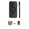 ieg™ iPhone 16 Pro Max Kılıf Pusula Minimal Koleksiyonu - Siyah Buffer Hayalet Cam Ekran Koruyucu + Pers Alüminyum Kamera Lens - CLTM