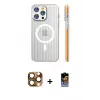 ieg™ iPhone 16 Pro Max Kılıf Pusula Minimal Koleksiyonu - Siyah Buffer Hayalet Cam Ekran Koruyucu + Pers Alüminyum Kamera Lens - CLTM