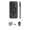 ieg™ iPhone 16 Pro Max Kılıf Pusula Minimal Koleksiyonu - Siyah Buffer Hayalet Cam Ekran Koruyucu + Pers Alüminyum Kamera Lens - GI