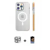 ieg™ iPhone 16 Pro Max Kılıf Pusula Minimal Koleksiyonu - Siyah Buffer Hayalet Cam Ekran Koruyucu + Pers Alüminyum Kamera Lens - GI