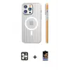 ieg™ iPhone 16 Pro Max Kılıf Pusula Minimal Koleksiyonu - Siyah Buffer Hayalet Cam Ekran Koruyucu + PVD Metal Kamera Lens - GD