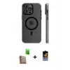ieg™ iPhone 16 Pro Max Kılıf Pusula Minimal Koleksiyonu - Siyah Buffer Hayalet Cam Ekran Koruyucu + Raze Metal Kamera Lens - CLTM