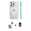 ieg™ iPhone 16 Pro Max Kılıf Pusula Minimal Koleksiyonu - Siyah Buffer Hayalet Cam Ekran Koruyucu + Raze Metal Kamera Lens - CLTM