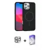 ieg™ iPhone 16 Pro Max Kılıf Siluet Doku Özel Seri - Siyah Bilvis 5in1 3D Magic Cam Ekran Koruyucu + Pers Alüminyum Kamera Lens - GI