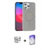 ieg™ iPhone 16 Pro Max Kılıf Siluet Doku Özel Seri - Siyah Bilvis 5in1 3D Magic Cam Ekran Koruyucu + Pers Alüminyum Kamera Lens - GS