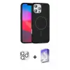 ieg™ iPhone 16 Pro Max Kılıf Siluet Doku Özel Seri - Siyah Bilvis 5in1 3D Magic Cam Ekran Koruyucu + Pers Alüminyum Kamera Lens - GS