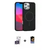 ieg™ iPhone 16 Pro Max Kılıf Siluet Doku Özel Seri - Siyah Buffer Hayalet Cam Ekran Koruyucu + Bilvis Titan Kamera Lens - TMGI