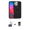 ieg™ iPhone 16 Pro Max Kılıf Siluet Doku Özel Seri - Siyah Buffer Hayalet Cam Ekran Koruyucu + Bilvis Titan Kamera Lens - SH