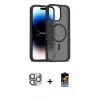 ieg™ iPhone 16 Pro Max Kılıf Siluet Minimal Prime - Siyah Buffer Hayalet Cam Ekran Koruyucu + Pers Alüminyum Kamera Lens - GI