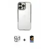 ieg™ iPhone 16 Pro Max Kılıf Vadi Minimal - Siyah Buffer Hayalet Cam Ekran Koruyucu + Pers Alüminyum Kamera Lens - GS