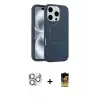 ieg™ iPhone 16 Pro Max Kılıf Yankı Form Serisi - Siyah Buffer Cam Ekran Koruyucu + Pers Alüminyum Kamera Lens - GS