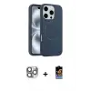 ieg™ iPhone 16 Pro Max Kılıf Yankı Form Serisi - Siyah Buffer Hayalet Cam Ekran Koruyucu + Pers Alüminyum Kamera Lens - GI