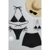 ieg™ Kadın 3lü Set Siyah Şortlu ve Yandan Bağlamalı Bikini Mayo Takımı