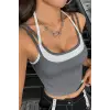 ieg™ Kadın Antrasit Gri Beyaz Çift Renk Çapraz Askılı Crop Top Bluz