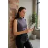 ieg™ Kadın Antrasit Gri Kolsuz Balıkçı Yaka Basic Bluz