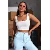 ieg™ Kadın Beyaz Kalın Askılı Crop Top Büstiyer